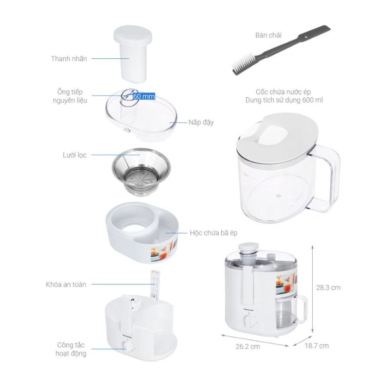 Kích thước Máy ép trái cây Panasonic MJ-CS100WRA Kích thước Máy ép trái cây Panasonic MJ-CS100WRA