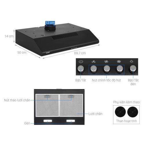 Máy hút mùi Comfee CH-70SF49B 6 Kích thước máy hút mùi Comfee CH-70SF49B