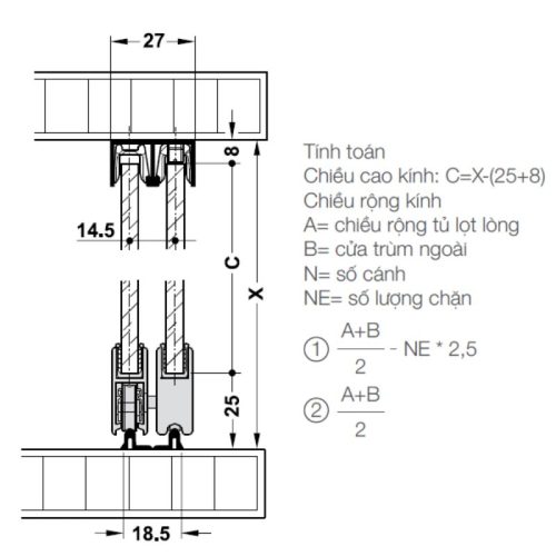 Phụ kiên cửa trượt kính Hafele 402.32.032 4 Kích thước phụ kiên cửa trượt kính Hafele 402.32.032