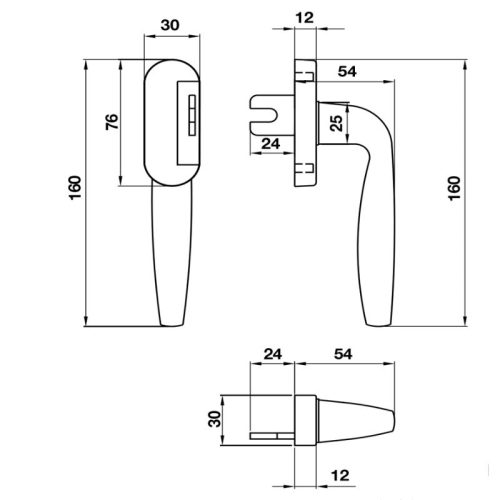 Tay nắm Hafele HL859 974.31.412 cửa nhôm 3 Kích thước Tay nắm Hafele HL859 974.31.412