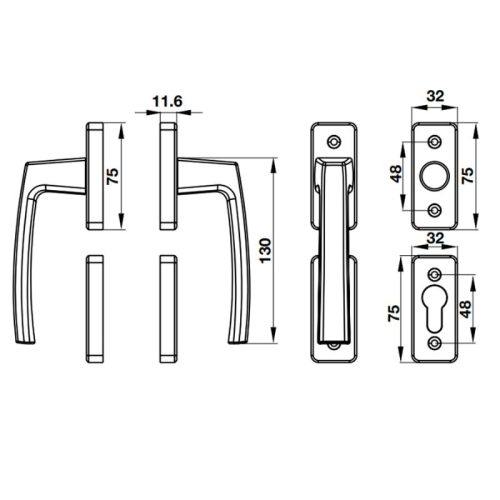 Tay nắm Hafele HL949D 905.99.638 cửa nhôm 3 Kích thước Tay nắm Hafele HL949D 905.99.638