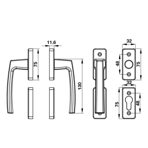 Tay nắm Hafele HL949D 905.99.639 cửa nhôm 3 Kích thước Tay nắm Hafele HL949D 905.99.639