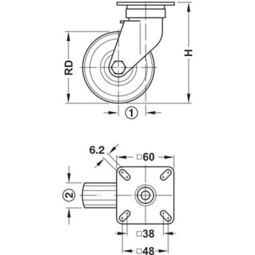 Kích thước bánh xe nội thất Hafele 663.06.910