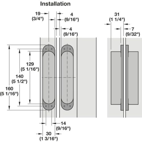 Bản lề âm mạ chrome mờ HÄFELE 927.91.834 4 Kích thước bản lề âm mạ chrome mờ HÄFELE 927.91.834
