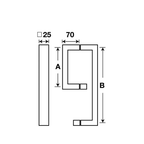 Kích thước tay nắm phòng tắm kính C/C 300 x 500mm Hafele 903.02.251