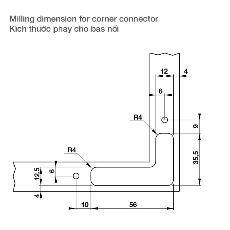 Bas Nối Sử Dụng Với Khung Nhôm Hafele 342.79.718