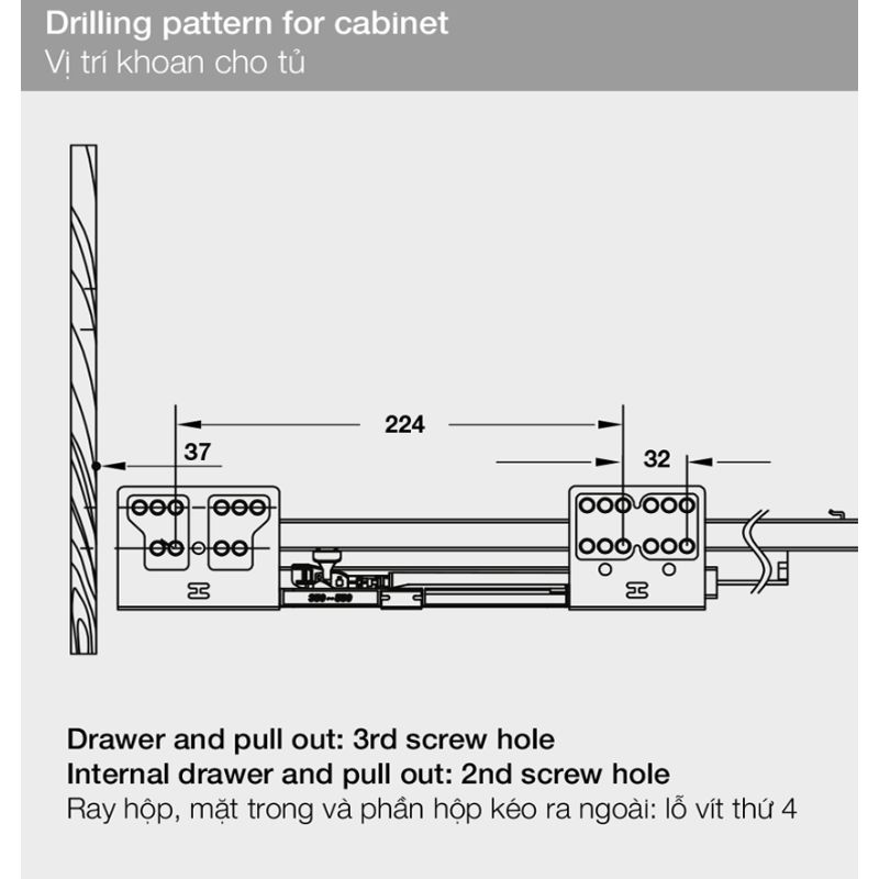 Vị trí ray hộp Hafele 552.77.781 Vị trí ray hộp Hafele 552.77.781