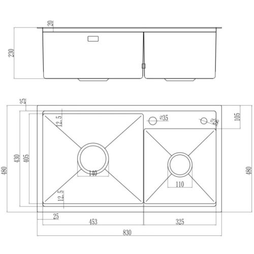 Kích thước chậu rửa bát Nobinox LUMIA NJ507D