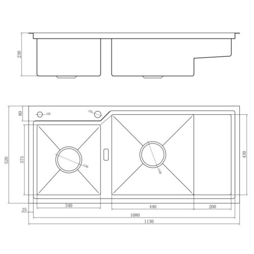 Kích thước chậu rửa bát Nobinox RAZIA NJ575