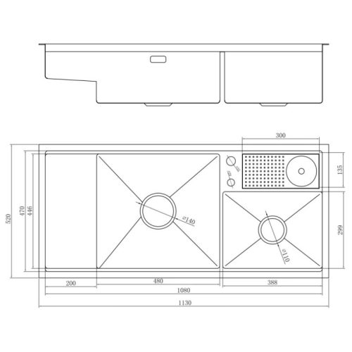 Kích thước chậu rửa bát Nobinox RAZIA NJ577