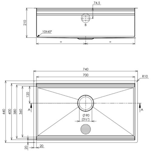 Kích thước chậu rửa bát Nobinox STEP NT651T