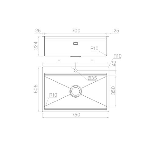 Kích thước chậu rửa bát Nobinox TITANIUM NA805T