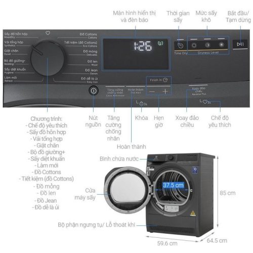 Kích thước máy sấy quần áo Electrolux EDH803J5SC