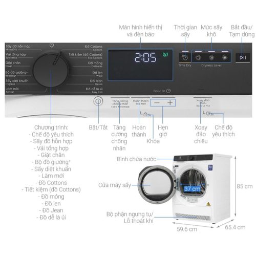Kích thước máy sấy quần áo Electrolux EDH803J5WC