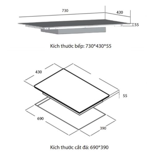 Kích thước bếp từ đôi Spelier STL 210 C