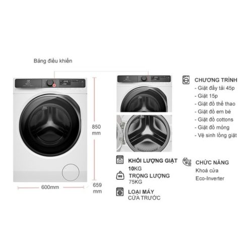 kich thuoc may giat electrolux inverter 10 kg ewf1043r7wc cua truoc