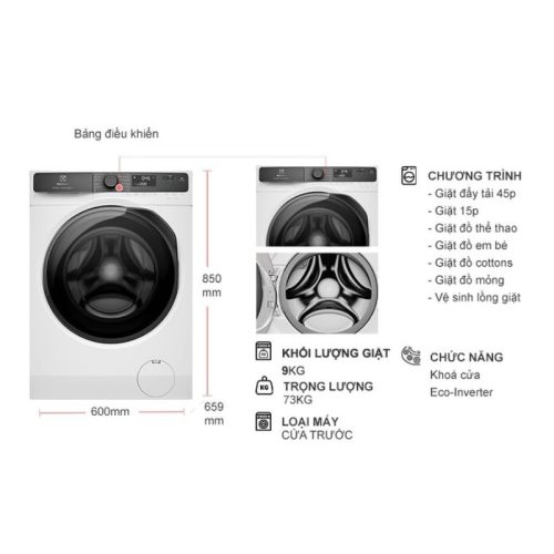kich thuoc may giat electrolux inverter 9 kg ewf9023p5wc cua truoc
