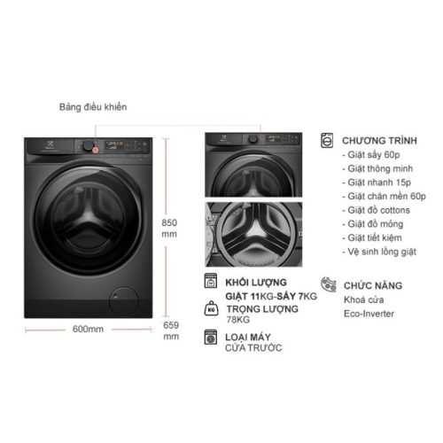 kich thuoc may giat say electrolux inverter giat 11 kg say 7 kg eww1143r7sc