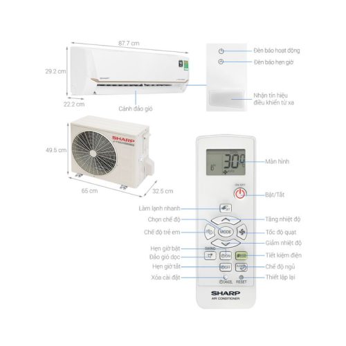 kich thuoc may lanh sharp inverter 1.5 hp ah x13cewc
