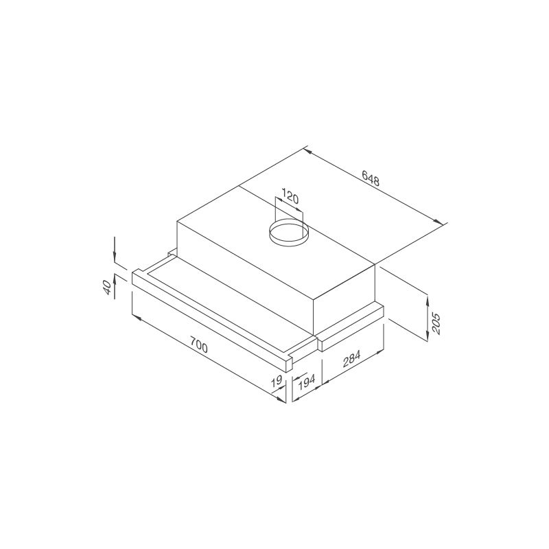 Kích thước của máy hút mùi âm tủ Malloca MH 70BTC