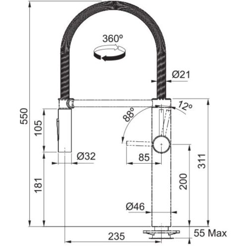 Vòi rửa bát Franke CT194S 115.0472.959 5 kich thuoc voi rua bat franke ct194s 115 0472 959