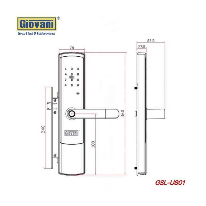 Thông số khóa vân tay thông minh GIOVANI GSL-U801G Thông số khóa vân tay thông minh GIOVANI GSL-U801G